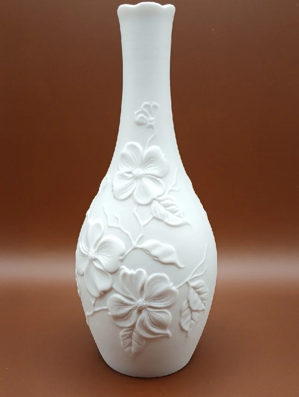 Kaiser W. Germany Matte Bisque White #654 Floral Porcelain Bud Vase 7.75